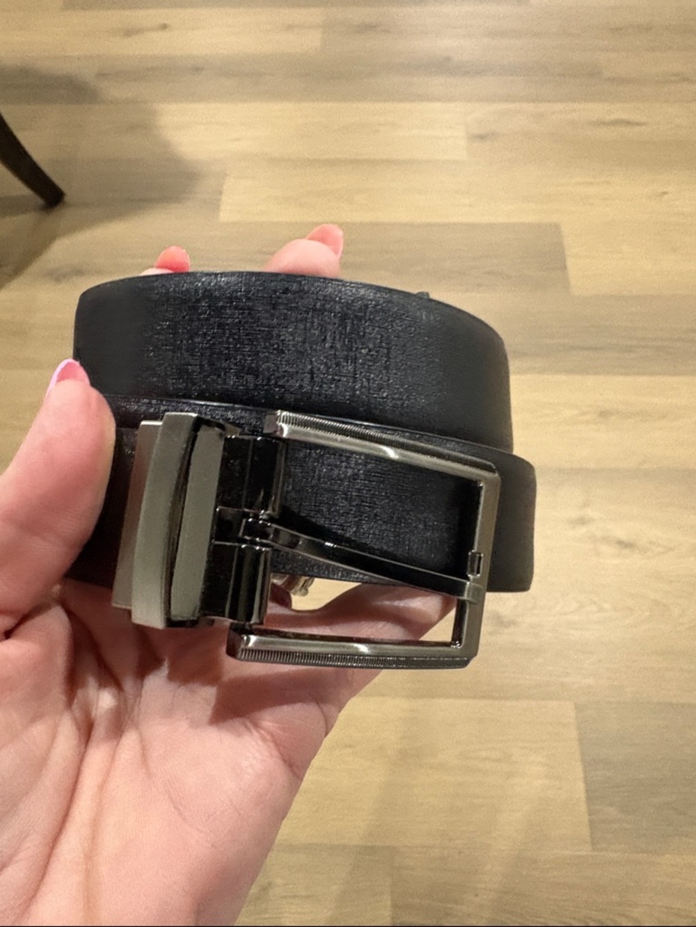 Men's Black brown faux Leather reversible Dress Belt with Gunmetal Buckle 36